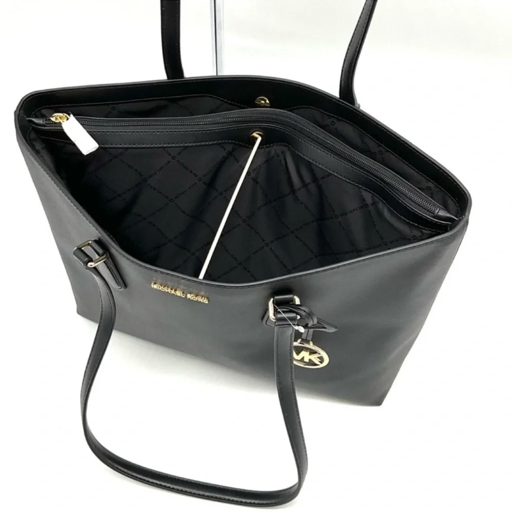 Michael Kors Bag Large Sheila Mf Tote Bag & Large Trifold Wallet Black/Gold - Picture 9 of 14